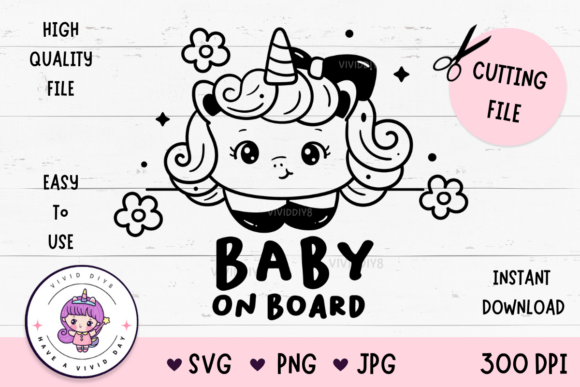 Baby on Board Svg Png, Baby Unicorn SVG
